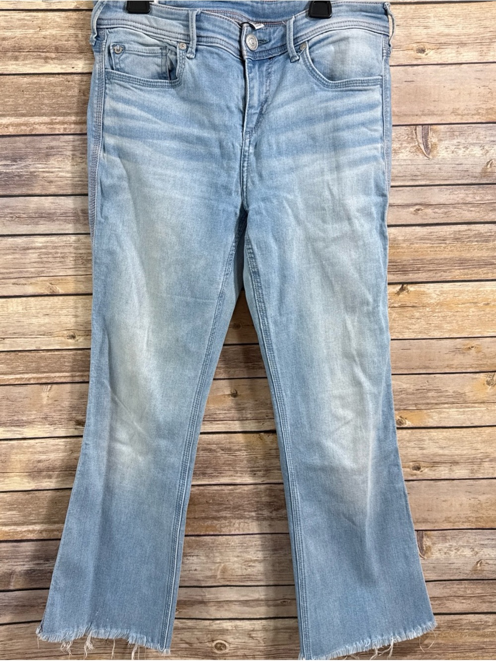 True Religion Nikki mid rise flare denim blue frayed Jeans New Light Bootcut 29